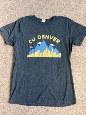 CU Denver Graphic Tee in Heather Charcoal with Yellow & Blue Print